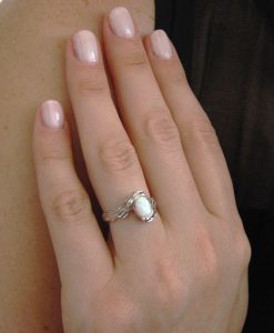 Opal Engagement Ring, Oval Opal Leaves Engagement Ring