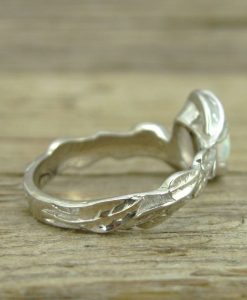 Opal Engagement Ring, Oval Opal Leaves Engagement Ring