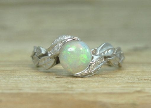 Opal Leaf Engagement Ring, Leaf Opal Ring