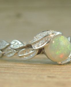 Opal Leaf Engagement Ring, Leaf Opal Ring