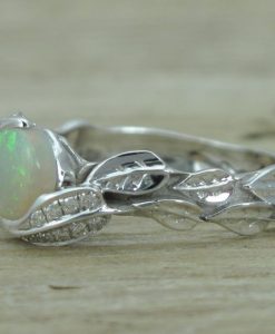 Opal Leaf Engagement Ring, Leaf Opal Ring