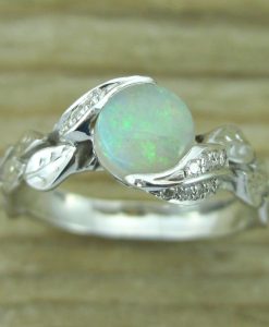 Opal Leaf Engagement Ring, Leaf Opal Ring