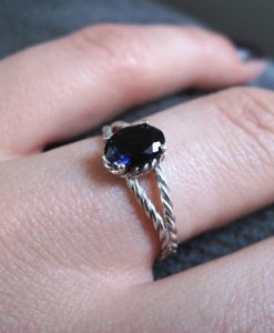 Oval Braided Rope Ring - 14k White Gold - Oval Violet Purple Blue Iolite Natural Gemstone - New Designer Gold Twisted Rope Engagement Ring