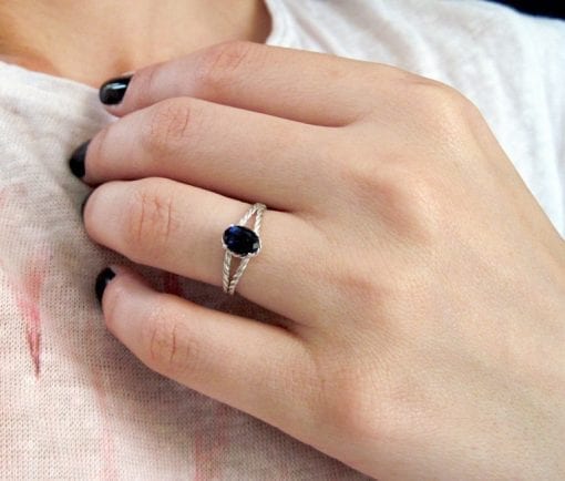 Oval Braided Rope Ring - 14k White Gold - Oval Violet Purple Blue Iolite Natural Gemstone - New Designer Gold Twisted Rope Engagement Ring