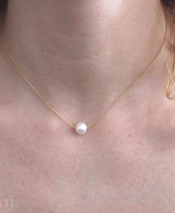 Pearl with gold necklace, Single pearl gold necklace