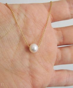 Pearl with gold necklace, Single pearl gold necklace