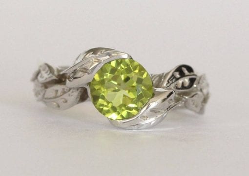 Peridot Engagement Ring, Leaves Engagement Ring With Peridot