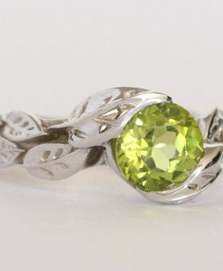 Peridot Engagement Ring, Leaves Engagement Ring With Peridot