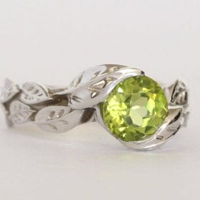 Peridot Engagement Ring, Leaves Engagement Ring With Peridot