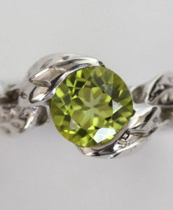 Peridot Engagement Ring, Leaves Engagement Ring With Peridot