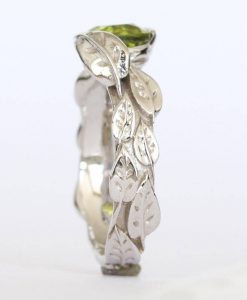 Peridot Engagement Ring, Leaves Engagement Ring With Peridot