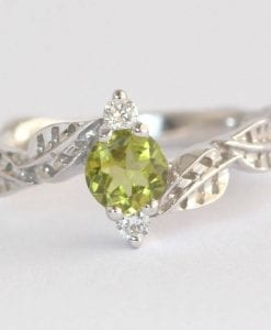 Peridot Leaf Engagement Ring, Leaves Engagement Ring