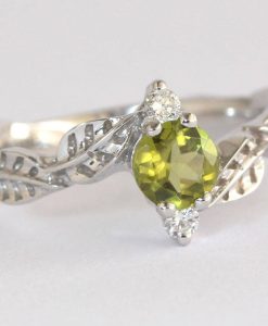 Peridot Leaf Engagement Ring, Leaves Engagement Ring