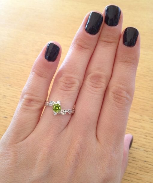 Peridot Leaf Engagement Ring, Leaves Engagement Ring
