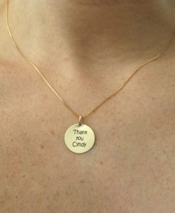 Personalized Gold Pendant With Engraving, Round Personalized Gold Charm With Any Engraving In 14k Solid Gold