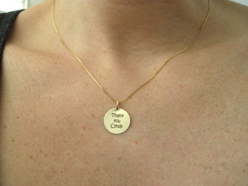 Personalized Gold Pendant With Engraving, Round Personalized Gold Charm With Any Engraving In 14k Solid Gold