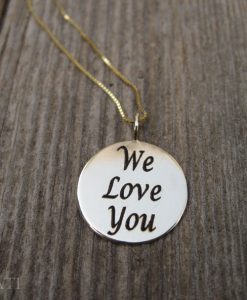 Personalized Gold Pendant With Engraving, Round Personalized Gold Charm With Any Engraving In 14k Solid Gold
