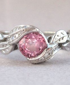 Pink Sapphire Leaves Engagement Ring, Leaf natural Pink Sapphire Engagement Ring