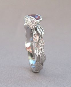 Pink Sapphire Leaves Engagement Ring, Leaf natural Pink Sapphire Engagement Ring