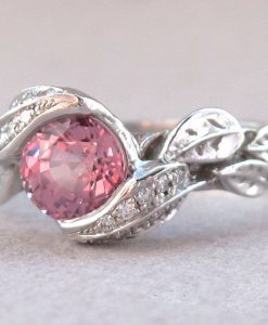 Pink Sapphire Leaves Engagement Ring, Leaf natural Pink Sapphire Engagement Ring