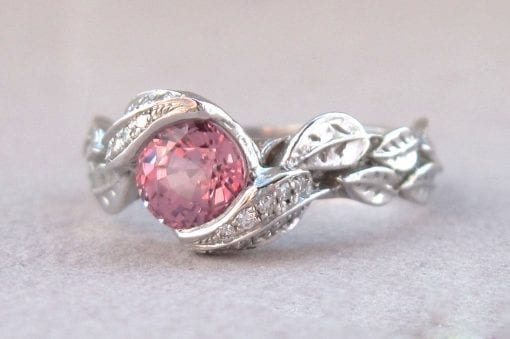 Pink Sapphire Leaves Engagement Ring, Leaf natural Pink Sapphire Engagement Ring