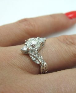 Platinum 1 carat Diamond Leaf Engagement Ring,Leaves Engagement Ring