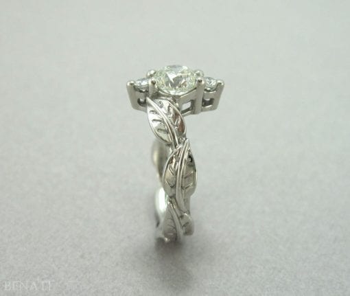 Platinum 1 carat Diamond Leaf Engagement Ring,Leaves Engagement Ring