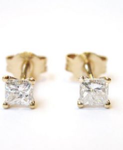 Princess Cut Diamond Gold Stud Earrings, Diamond Stud Earrings