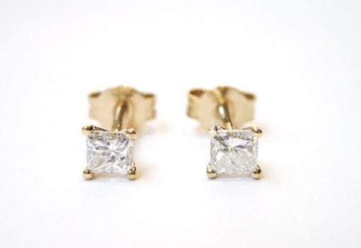 Princess Cut Diamond Gold Stud Earrings, Diamond Stud Earrings