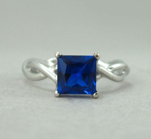 Princess cut sapphire infinity engagement ring, Infinity sapphire engagement ring