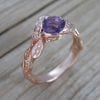 Purple Amethyst Rose Gold Engagement Ring, Leves Engagement Ring