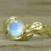 Rainbow Moonstone Leaves Engagement Ring, Leaf Ring With Moonstone