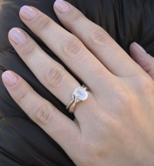 Rainbow Moonstone Ring Set, Antique Moonstone Engagement Ring Set