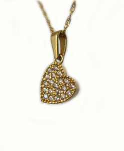 Romantic gold heart pendant with diamonds - crafted in 14k yellow solid gold - best diamond deal, new designer heart