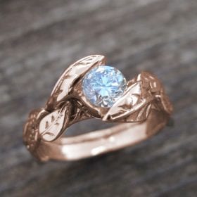 Rose Gold Engagement Ring, Engagement Leaf Ring