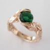 Rose Gold Leaf Engagement Ring, Green Stone Leaf Engagement Ring