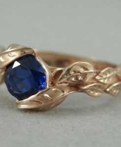 Rose Gold Leaf Engagement Ring, Rose Gold Leaves Sapphire Engagement Ring