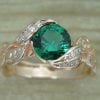 Rose gold Leaf Ring, Emerald Leaf Engagement Ring
