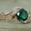 Rose gold Leaf Ring, Emerald Leaf Engagement Ring