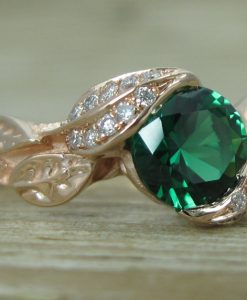 Rose gold Leaf Ring, Emerald Leaf Engagement Ring