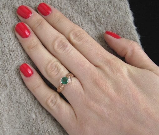 Rose Gold natural Emerald Leaf Ring, Leaves Engagement Ring