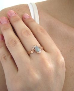 Rose Gold Opal Engagement Ring, Rose Gold Leaf Engagement Ring With Opal