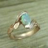 Rose Gold Opal Engagement Ring, Rose Gold Leaf Engagement Ring With Opal