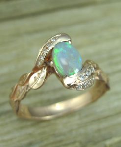 Rose Gold Opal Engagement Ring, Rose Gold Leaf Engagement Ring With Opal