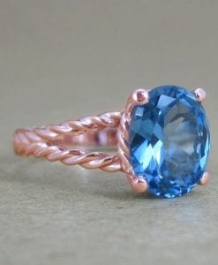 Rose Gold Ring, Blue topaz engagement ring