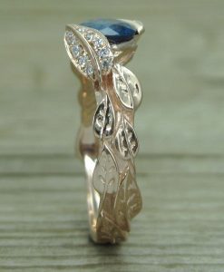 Rose Gold Sapphire Engagement Ring, Leaf natural Sapphire Engagement Ring