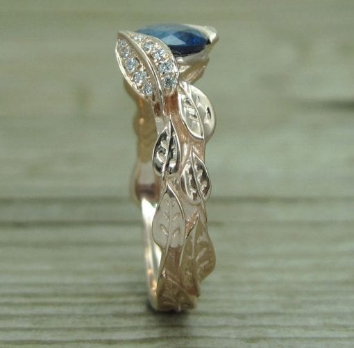 Rose Gold Sapphire Engagement Ring, Leaf natural Sapphire Engagement Ring