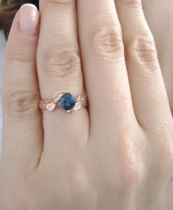 Rose Gold Sapphire Engagement Ring, Leaf natural Sapphire Engagement Ring