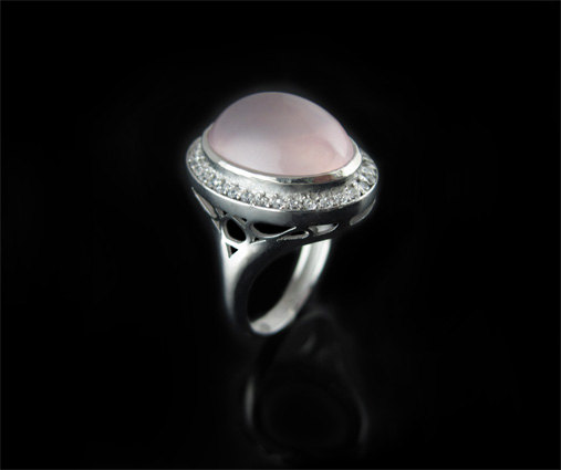 Rose Quartz Cocktail Diamond Ring In 14k White Gold - Pink gemstone ring- Bold gold ring - Designer statement - New designer white gold ring