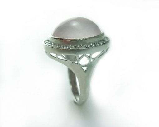 Rose Quartz Cocktail Diamond Ring In 14k White Gold - Pink gemstone ring- Bold gold ring - Designer statement - New designer white gold ring